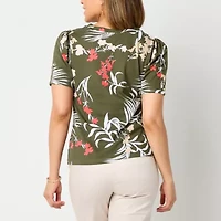 Liz Claiborne Womens Square Neck Short Sleeve Blouse