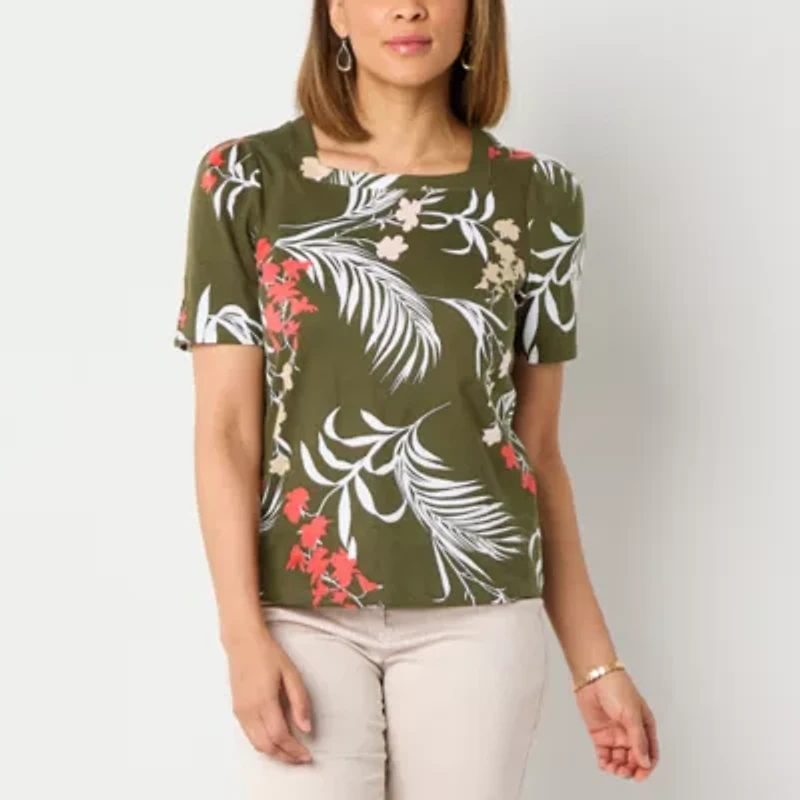 Liz Claiborne Womens Square Neck Short Sleeve Blouse