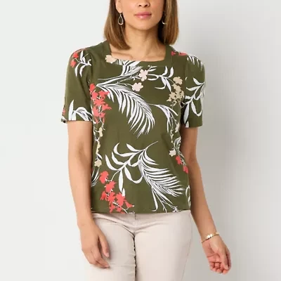Liz Claiborne Womens Square Neck Short Sleeve Blouse