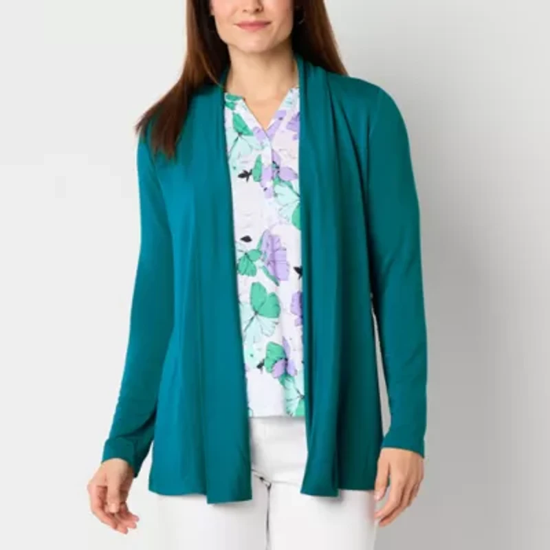 Liz Claiborne Womens Long Sleeve Open Front Cardigan