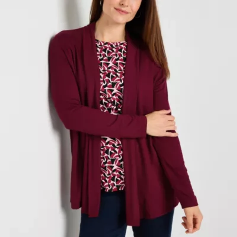 Liz Claiborne Womens Long Sleeve Open Front Cardigan