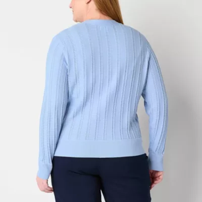 Liz Claiborne Womens V Neck Long Sleeve Button Plus Cardigan