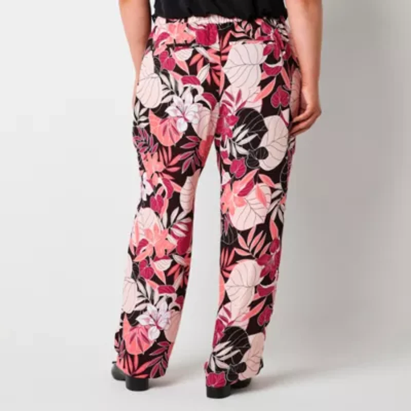 Liz Claiborne Womens Wide Leg Mid Rise Plus Drawstring Pant