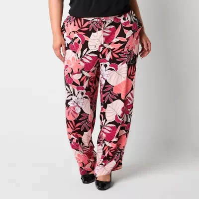Liz Claiborne Womens Wide Leg Mid Rise Plus Drawstring Pant