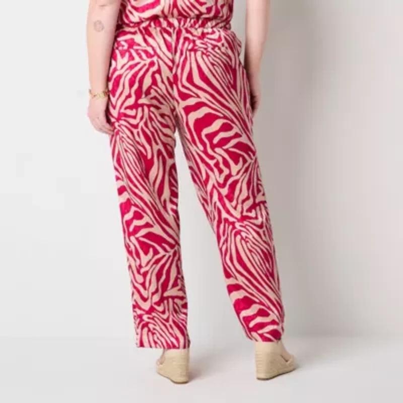 Liz Claiborne Womens Wide Leg Mid Rise Plus Drawstring Pant