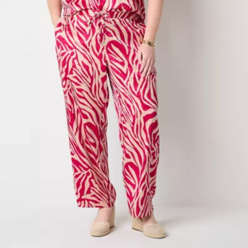 Liz Claiborne Womens Wide Leg Mid Rise Plus Drawstring Pant