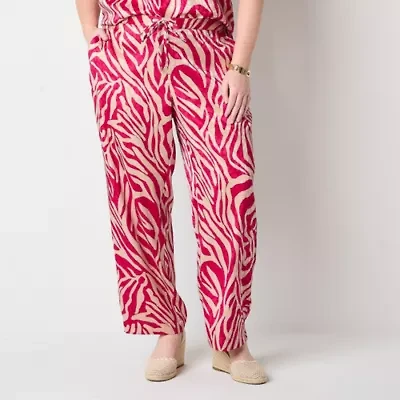 Liz Claiborne Womens Wide Leg Mid Rise Plus Drawstring Pant
