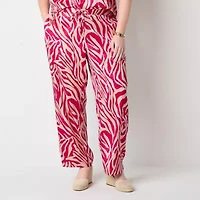 Liz Claiborne Womens Wide Leg Mid Rise Plus Drawstring Pant