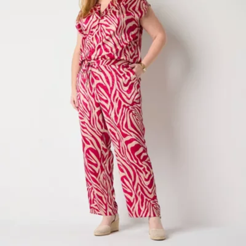 Liz Claiborne Womens Wide Leg Mid Rise Plus Drawstring Pant