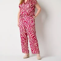 Liz Claiborne Womens Wide Leg Mid Rise Plus Drawstring Pant