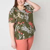Liz Claiborne Womens Square Neck Short Sleeve Plus Blouse