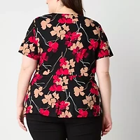 Liz Claiborne Womens Round Neck Short Sleeve Plus Blouse