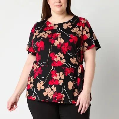 Liz Claiborne Womens Round Neck Short Sleeve Plus Blouse