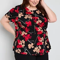 Liz Claiborne Womens Round Neck Short Sleeve Plus Blouse