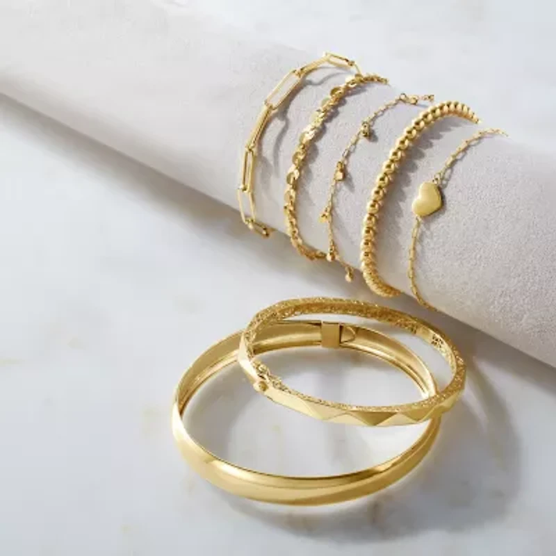 Gold Addiction Womens 10K Gold 7.25 Inch Solid Heart Chain Bracelet