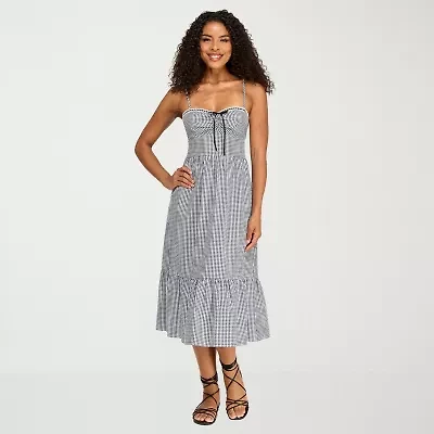 City Triangle Womens Juniors Short Sleeve Gingham A-Line Dress