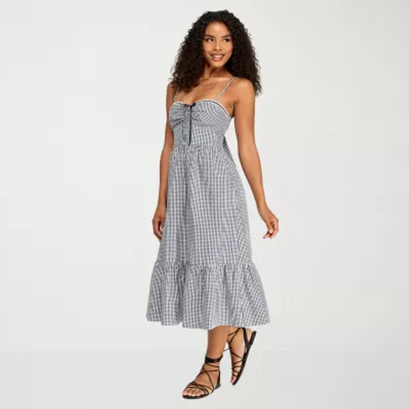 City Triangle Womens Juniors Short Sleeve Gingham A-Line Dress