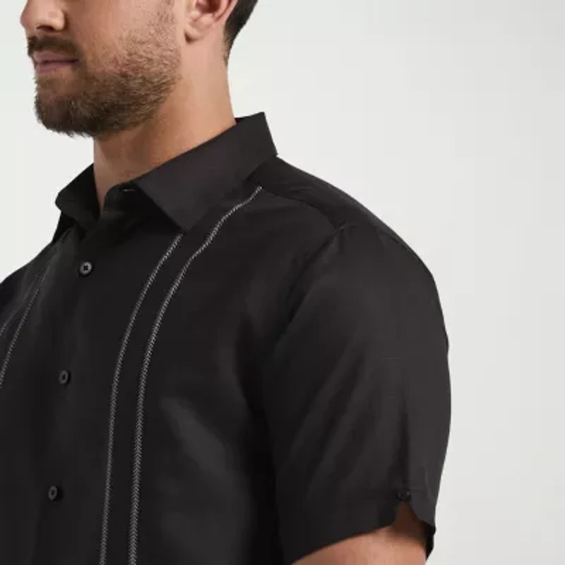 Cubavera Variegated Seersucker Stripe Mens Short Sleeve Regular Fit Button-Down Shirt