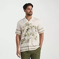 Cubavera Scenic Border Print Mens Short Sleeve Regular Fit Button-Down Shirt