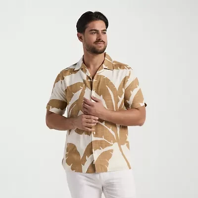 Cubavera Large Palm Print Mens Short Sleeve Regular Fit Button-Down Shirt