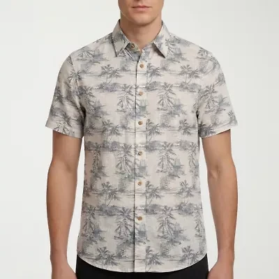 Report Collection Linen Blend Mens Modern Fit Easy Care Short Sleeve Dress Shirt