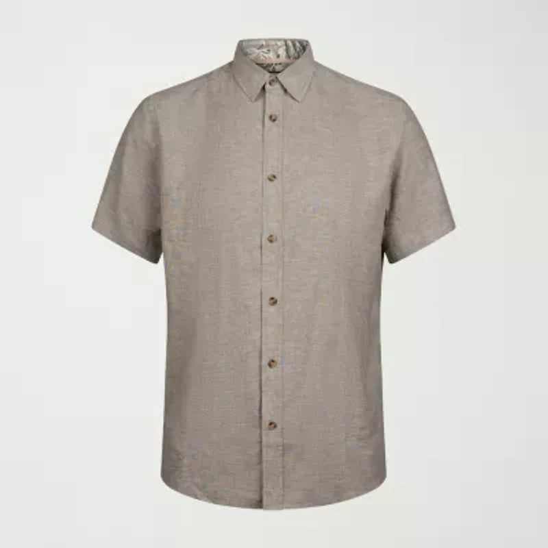 Report Collection Linen Blend Mens Modern Fit Easy Care Short Sleeve Dress Shirt