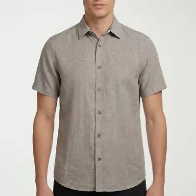 Report Collection Linen Blend Mens Modern Fit Easy Care Short Sleeve Dress Shirt