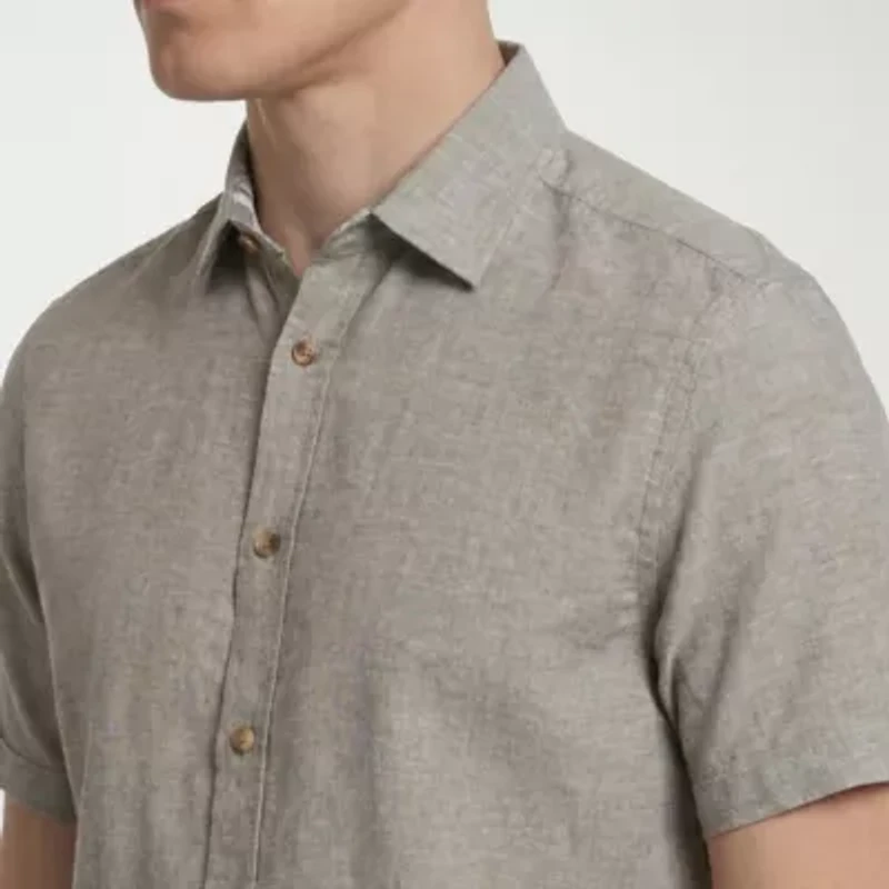 Report Collection Linen Blend Mens Modern Fit Easy Care Short Sleeve Dress Shirt