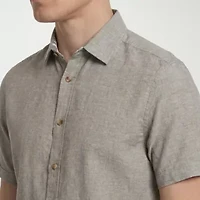 Report Collection Linen  Blend Mens Modern Fit Easy Care Short Sleeve Dress Shirt