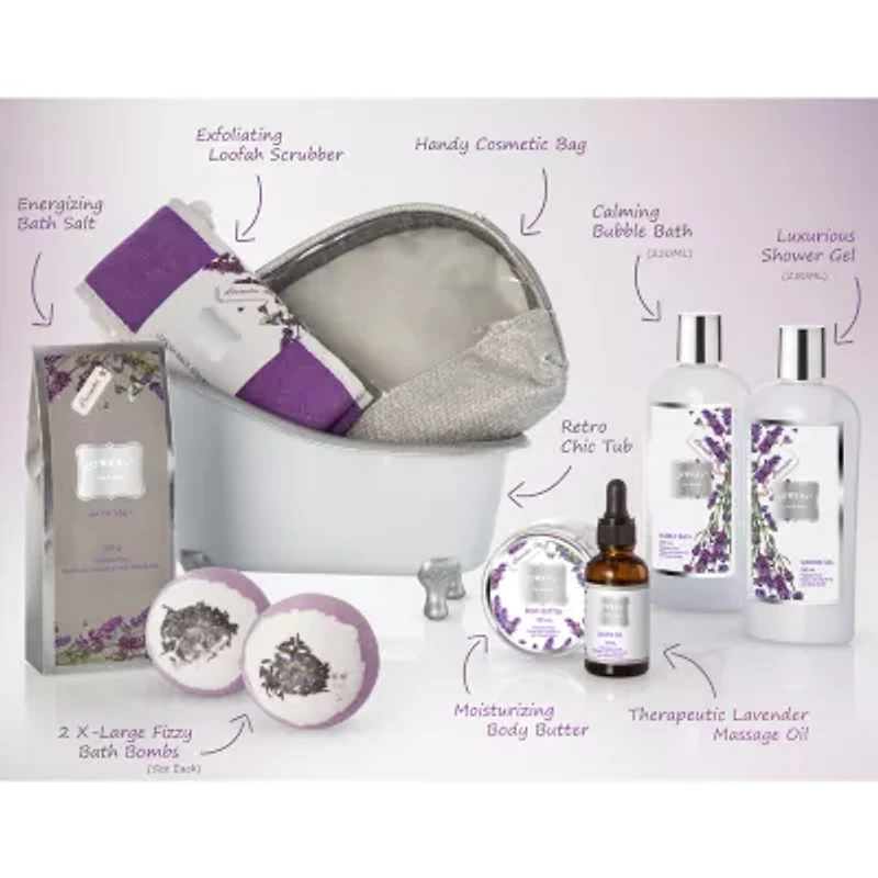 Lovery Lavender Home Spa Bath Set - 9pc Body Care Kit