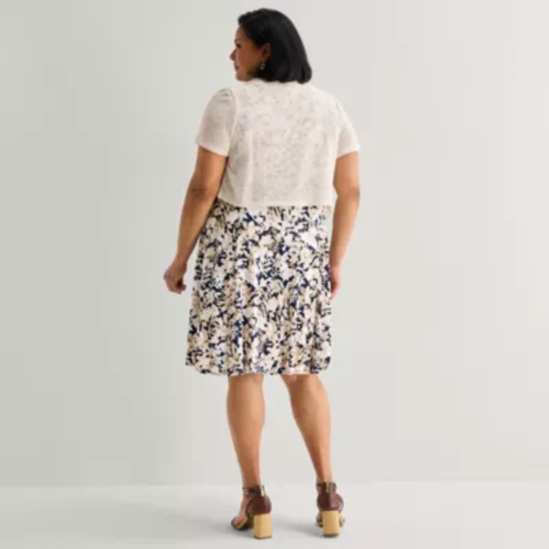 Perceptions Womens Plus Floral Jacket Dress