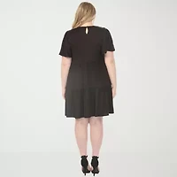 White Mark V-Neck Short Sleeve Womens Plus A-Line Dress