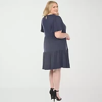 White Mark V-Neck Short Sleeve Womens Plus V Neck A-Line Dress