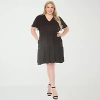 White Mark V-Neck Short Sleeve Womens Plus A-Line Dress