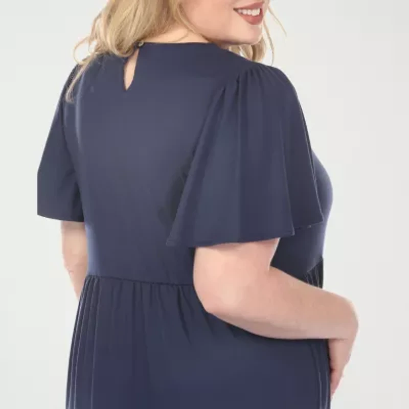 White Mark V-Neck Short Sleeve Womens Plus V Neck A-Line Dress