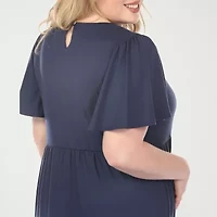 White Mark V-Neck Short Sleeve Womens Plus V Neck A-Line Dress