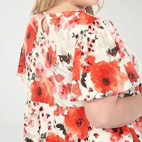 White Mark Womens Plus Short Sleeve Floral A-Line Dress