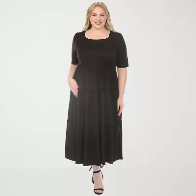 White Mark Square Neck Short Sleeve Tiered Womens Plus Elbow Maxi Dress