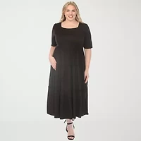 White Mark Square Neck Short Sleeve Tiered Womens Plus Elbow Maxi Dress