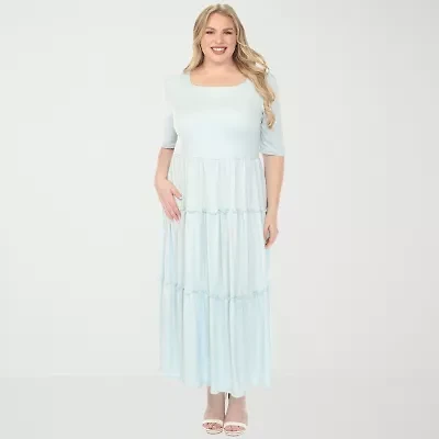 White Mark Square Neck Short Sleeve Tiered Womens Plus Elbow Fitted Maxi Dress