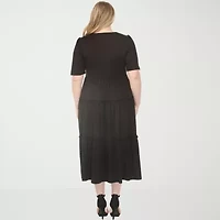 White Mark Square Neck Short Sleeve Tiered Womens Plus Elbow Maxi Dress