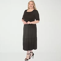 White Mark Square Neck Short Sleeve Tiered Womens Plus Elbow Maxi Dress