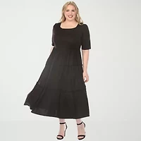 White Mark Square Neck Short Sleeve Tiered Womens Plus Elbow Maxi Dress