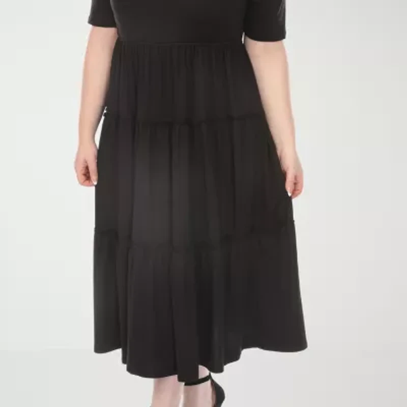 White Mark Square Neck Short Sleeve Tiered Womens Plus Elbow Maxi Dress