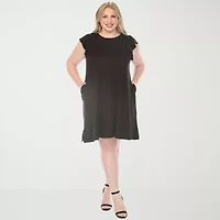 White Mark Crew Neck Ruffle Sleeve Womens Plus Short Shift Dress