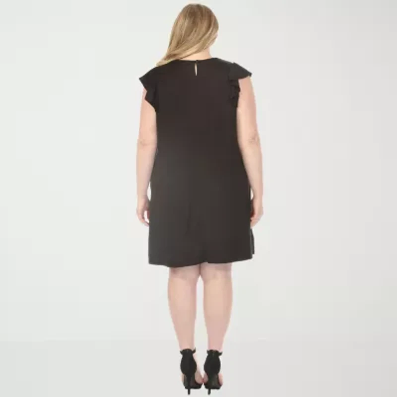 White Mark Crew Neck Ruffle Sleeve Womens Plus Short Shift Dress