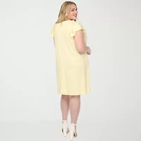 White Mark Crew Neck Ruffle Sleeve Womens Plus Short Shift Dress