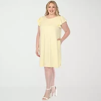 White Mark Crew Neck Ruffle Sleeve Womens Plus Short Shift Dress