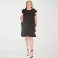 White Mark Crew Neck Ruffle Sleeve Womens Plus Short Shift Dress