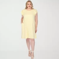White Mark Crew Neck Ruffle Sleeve Womens Plus Short Shift Dress